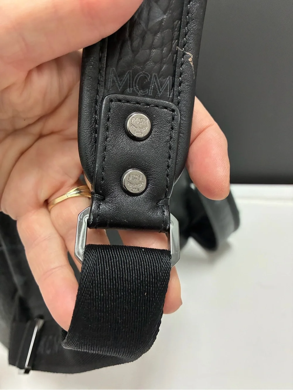 MCM Metallic Gray Monogram Backpack